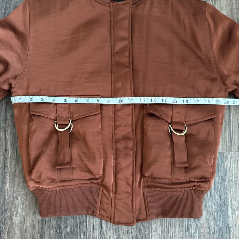 House of Harlow 1960 Gina Satin Bomber Jacket in Copper S - Picture 8 of 9